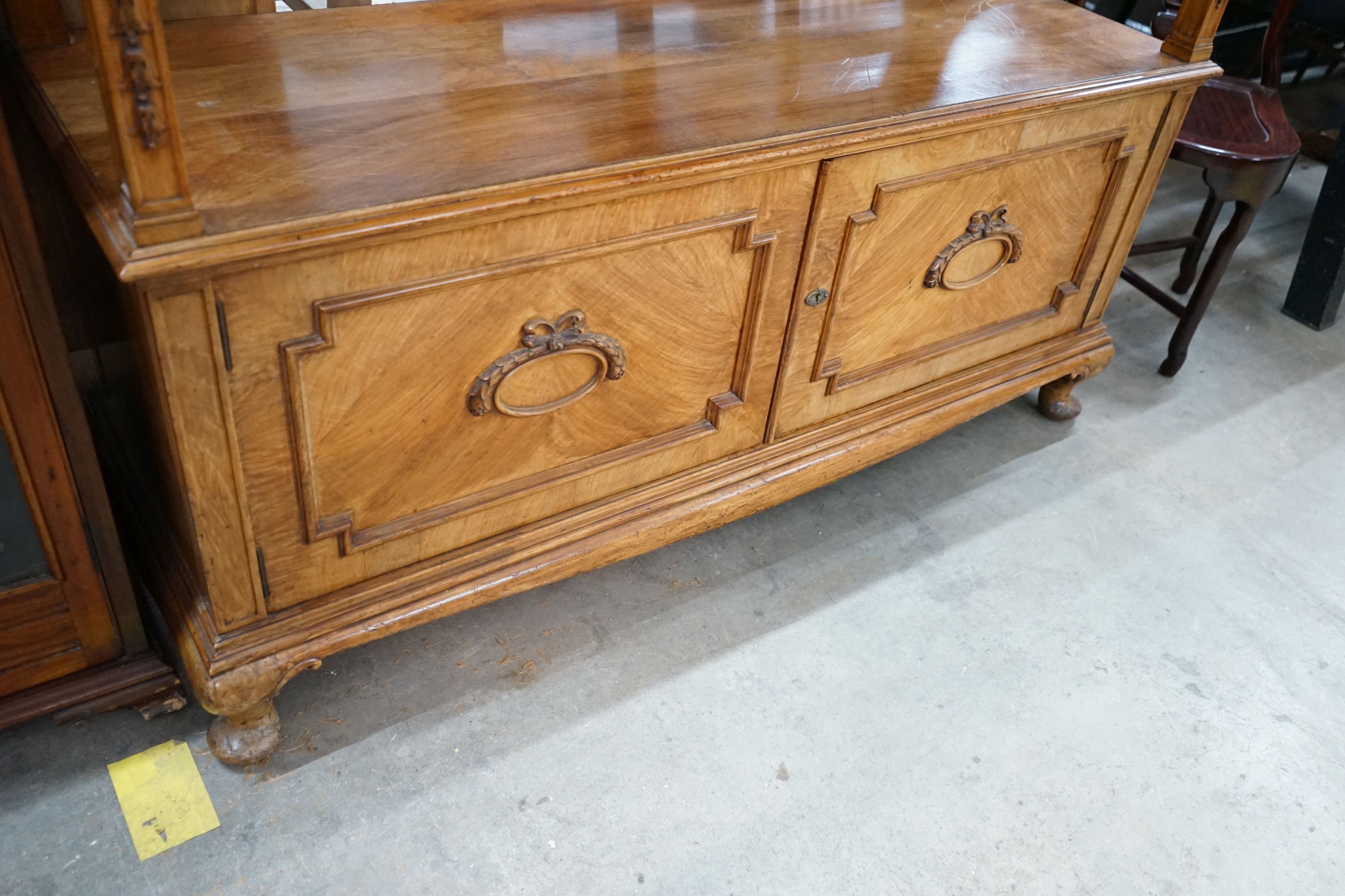 An early 20th century walnut buffet, length 144cm, depth 55cm, height 158cm